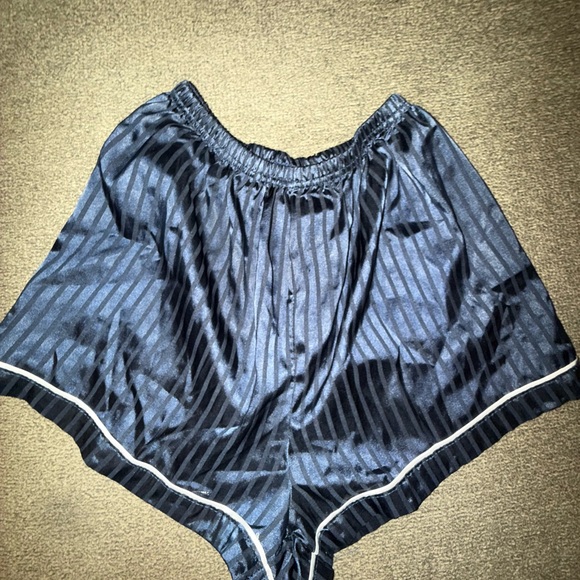 Striped Button Front Satin Pajama Set Navy Blue Size small cute comfy sexy - Picture 7 of 14